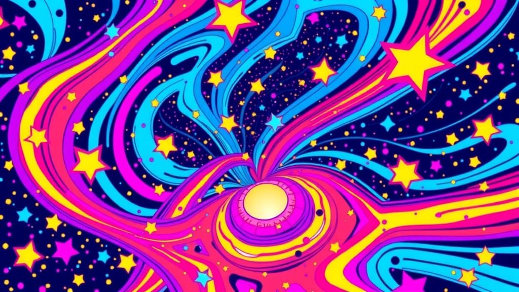 8-Bit Pop Art Star Field in Bold, Glitchy 3D