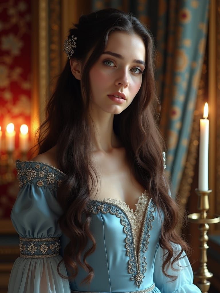 Exquisite Lady in Medieval Chamber, Photorealistic Style