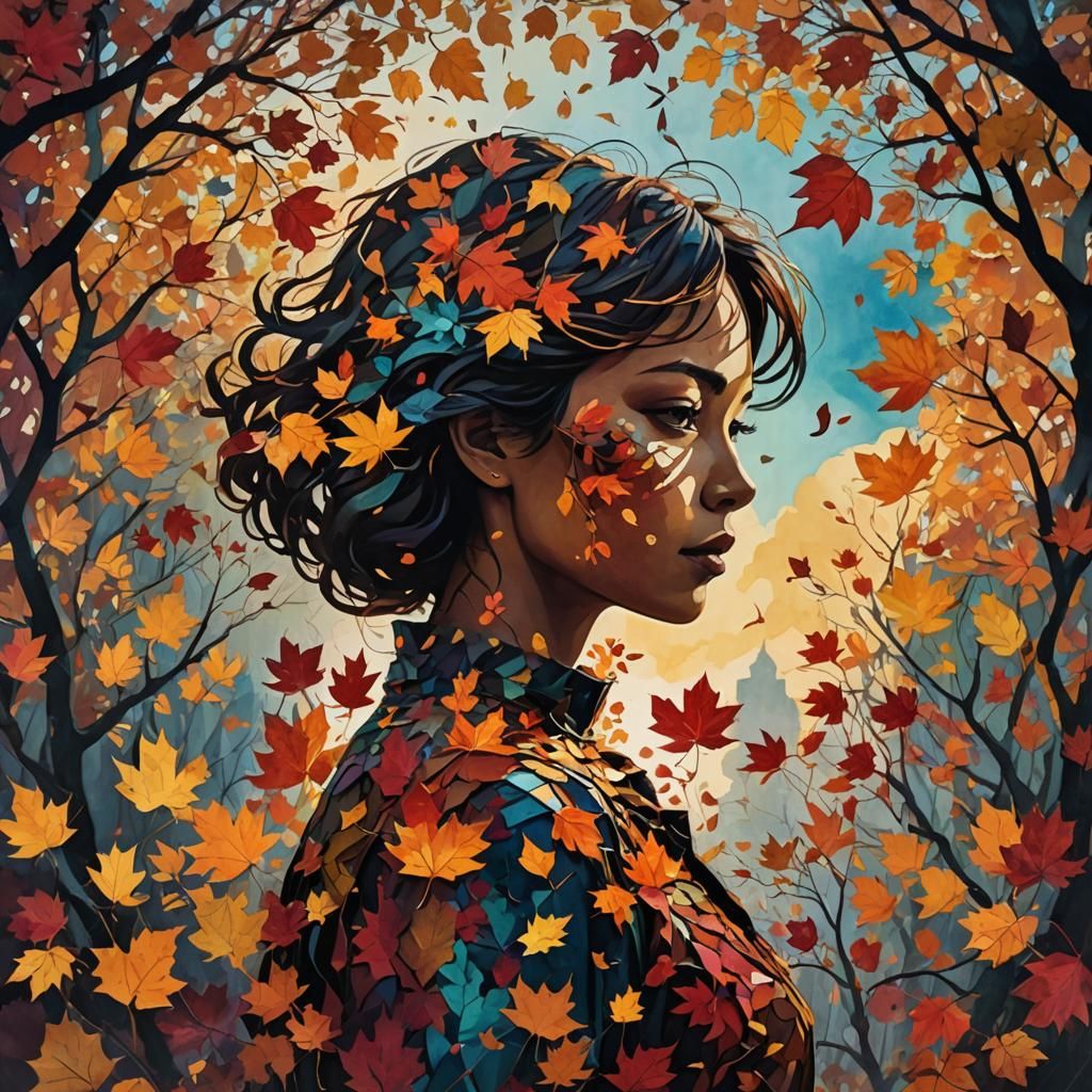 Autumnal Silhouette in Mixed Media Collage