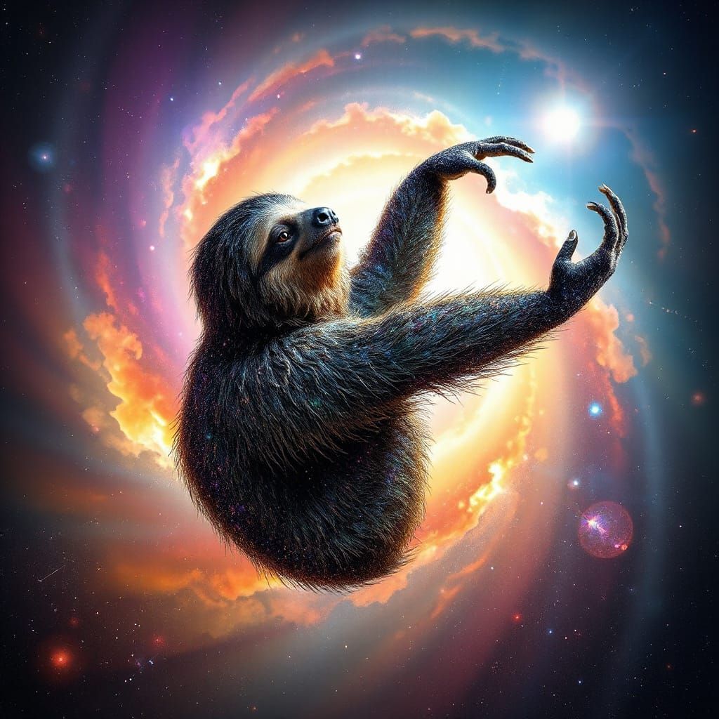 Celestial Sloth Drifting Through Cosmic Vortex