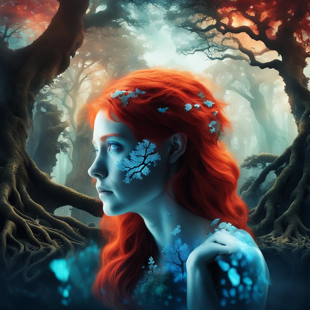 Mythical Woman Double Exposure in Fantasy Realism