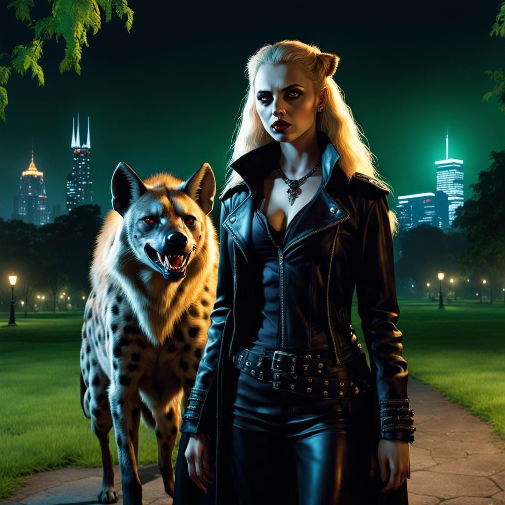 Gangrel Vampire Girl with Hyena Ghoul in Moonlight