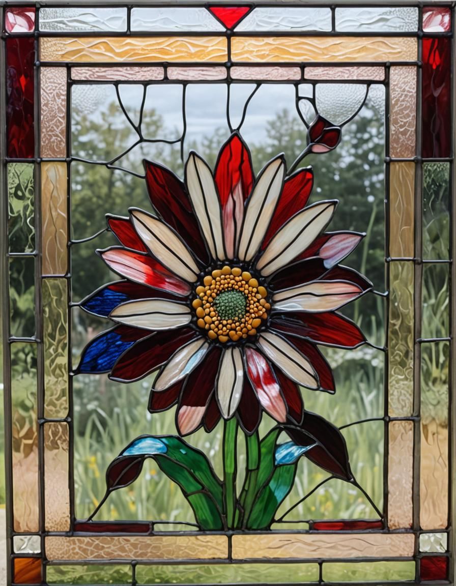 Red Daisy in Stained Glass Art