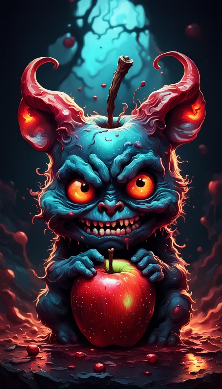 Dark Devil Apple: Detailed Digital Illustration