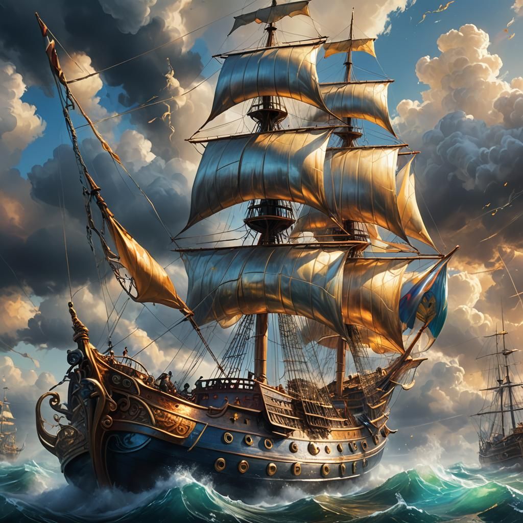Glass Sailing Ship in Dreamlike Fantasy Art
