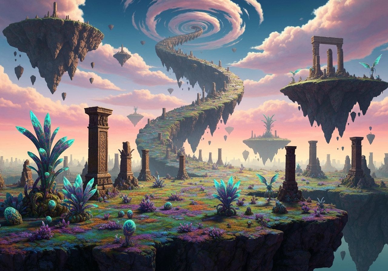 Surreal Dreamscape of Floating Islands in Alien Sky