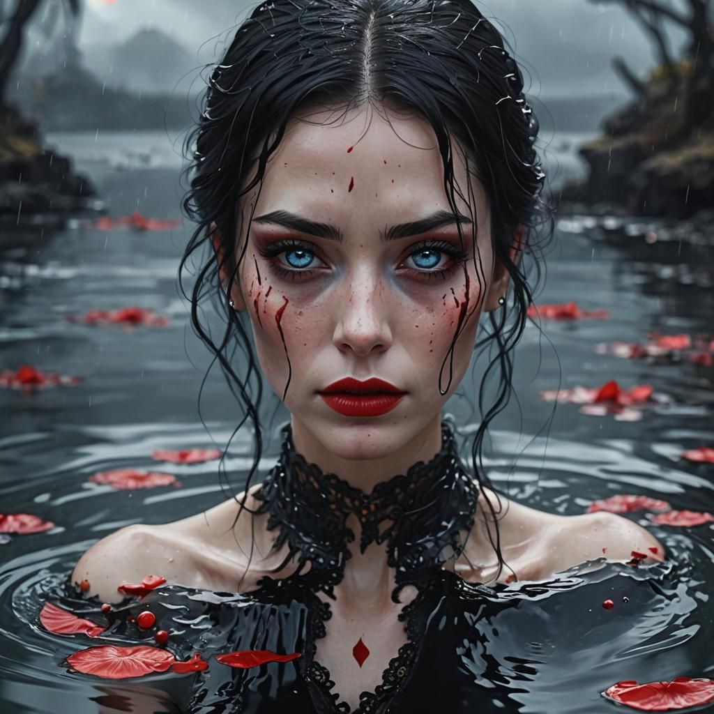 Reflective Portrait of Woman with Red Accents