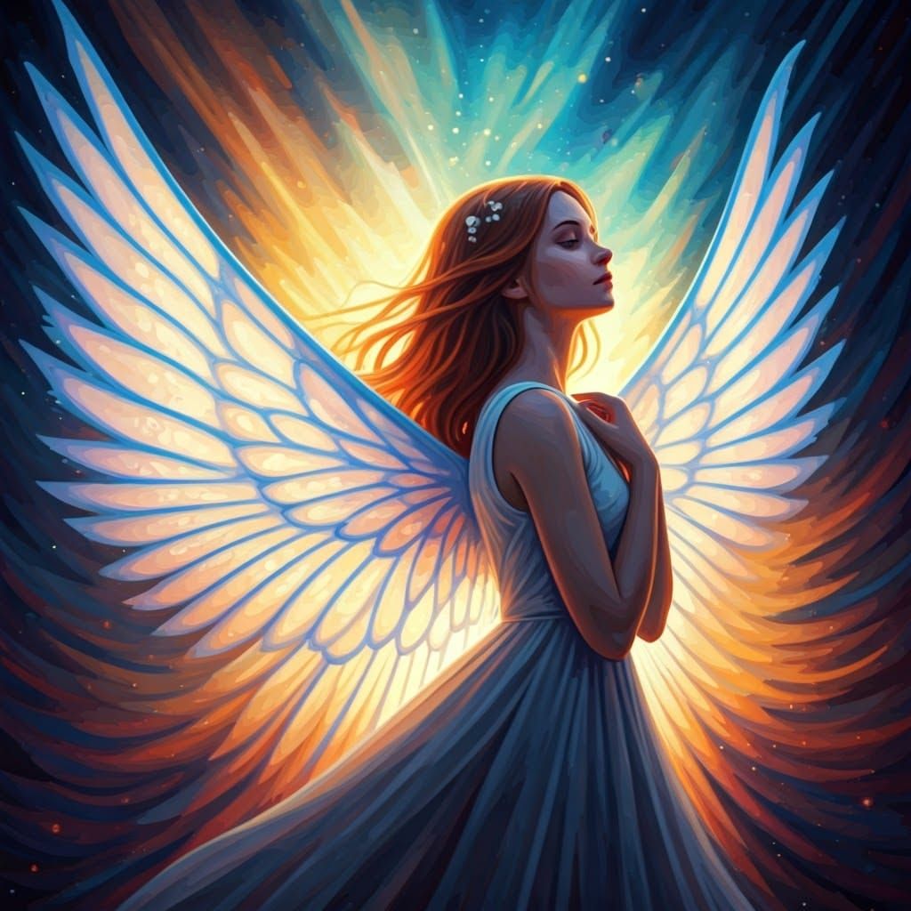 Ethereal Woman in Aurora with Lace Wings