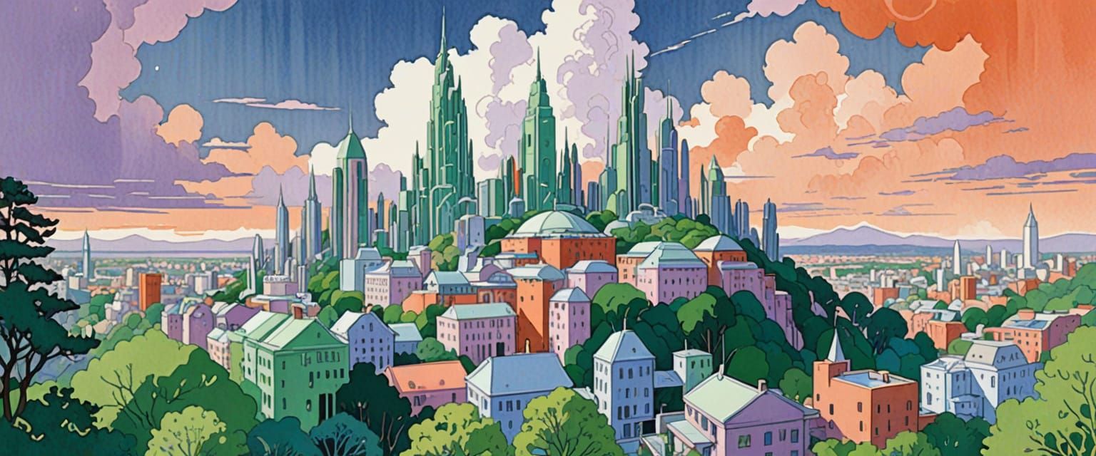 Futuristic Scandinavian Cityscape in Pastel Colors