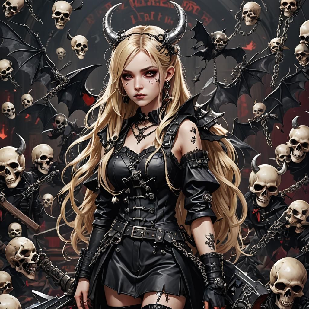 Gothic Lolita Demon with Chainsaw in Blood Punk Club