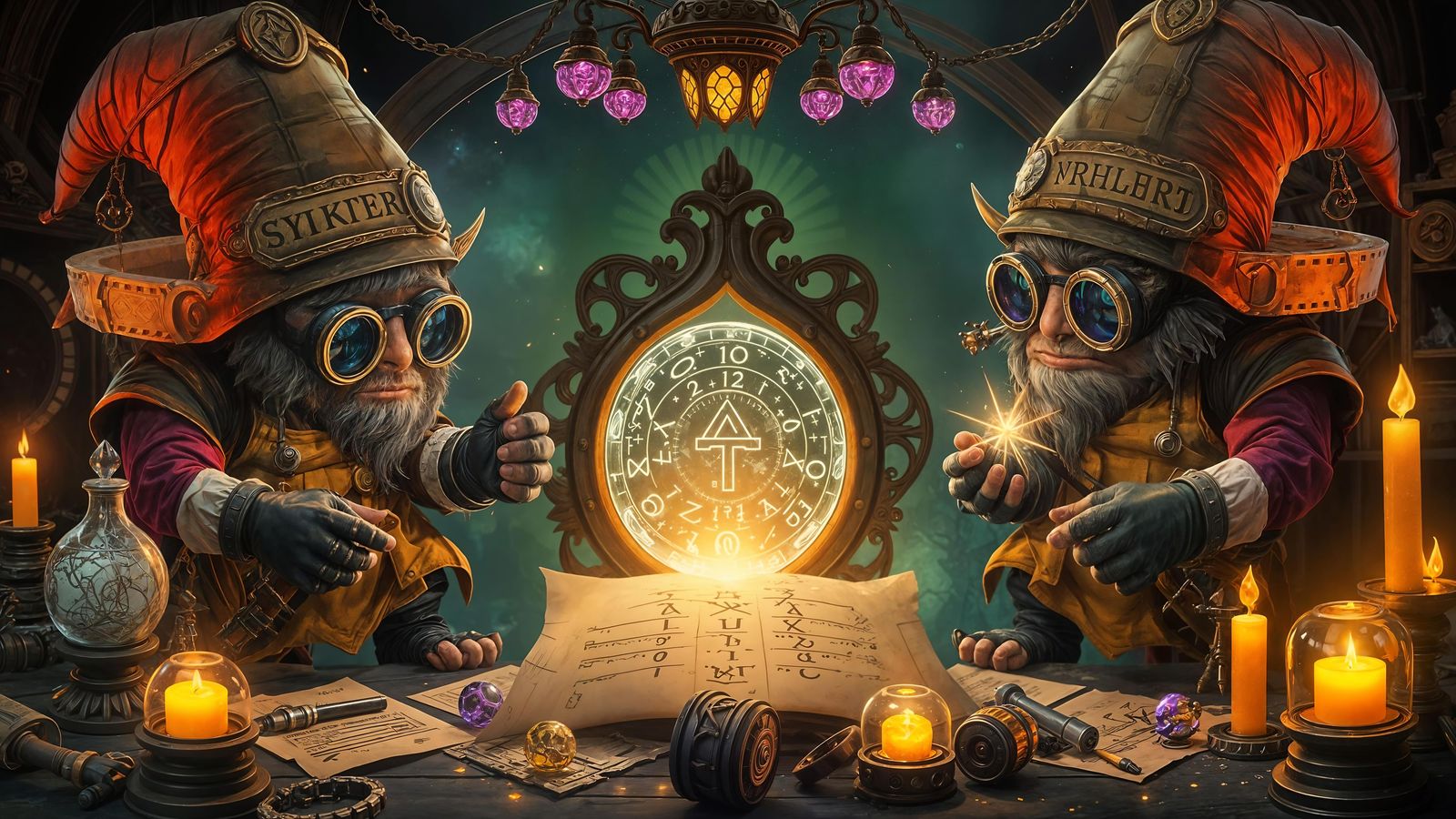 Goblin Tinkerers Create Gem Portal in Dark Fantasy