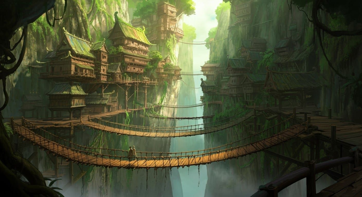 Fantasy City in Canyon, Miyazaki-Inspired Architecture