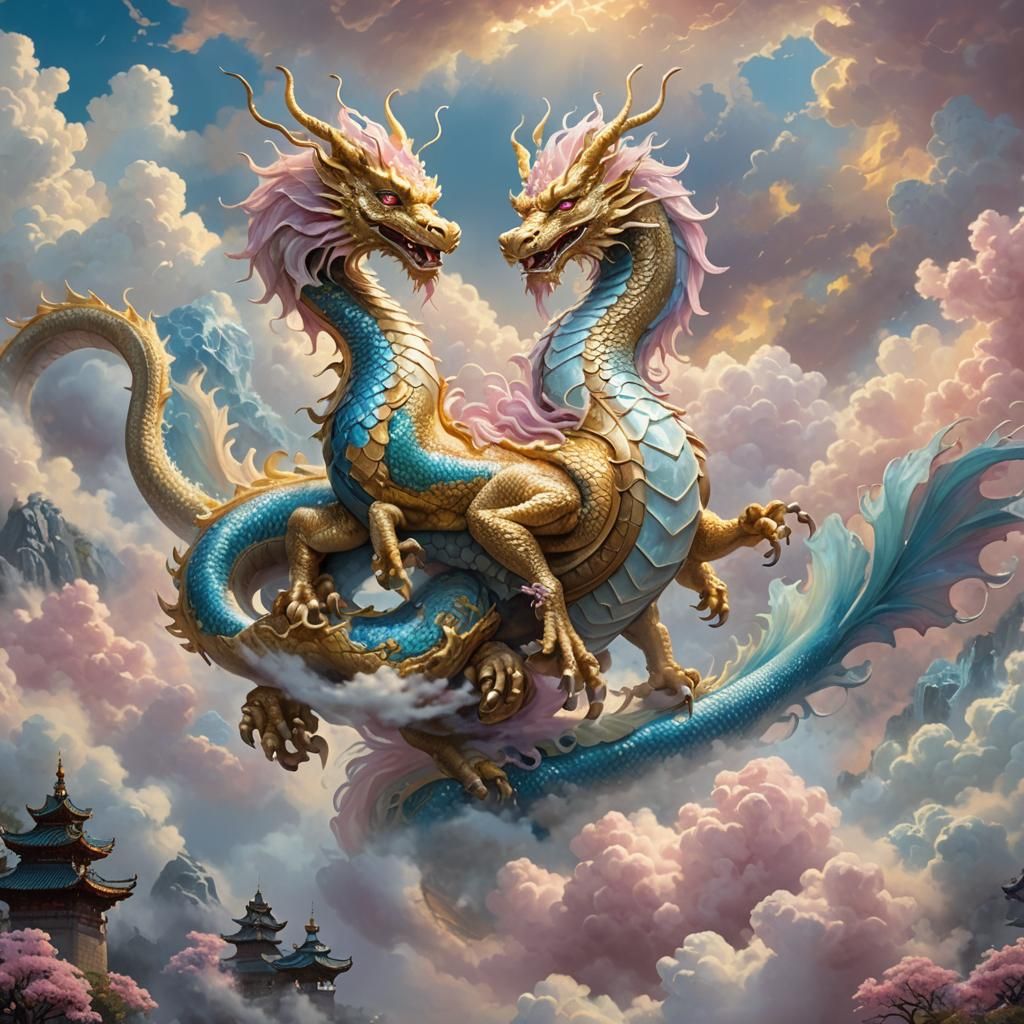 Golden Dragon in Ethereal Cloudscape