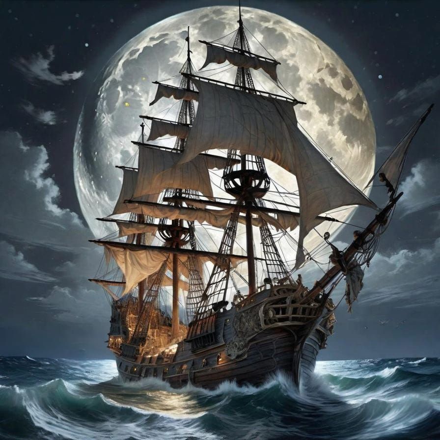 Pirate Ship with a Full Moon