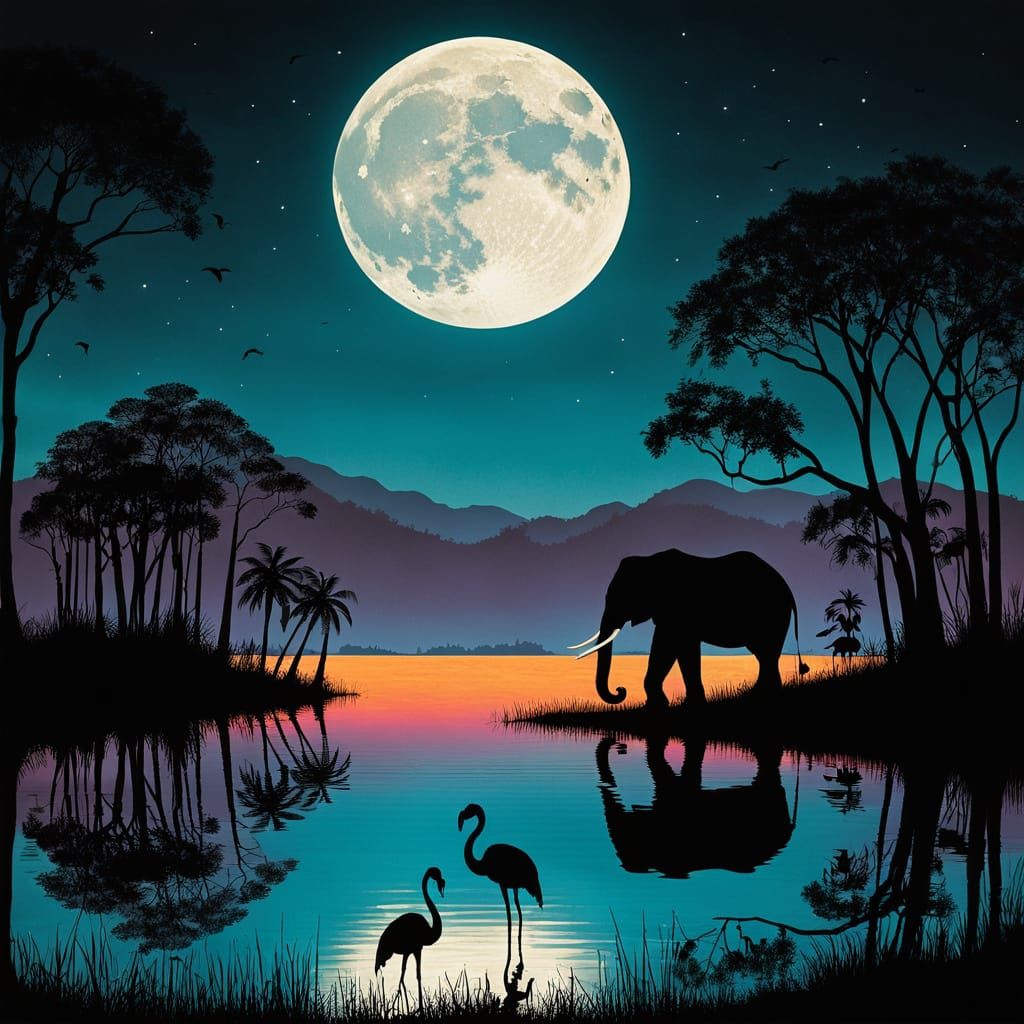 Elephants and Flamingos in Moonlight, Graphic Novel Art