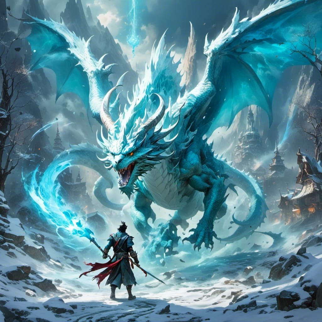 Icy White Dragon Unleashes Frost Breath