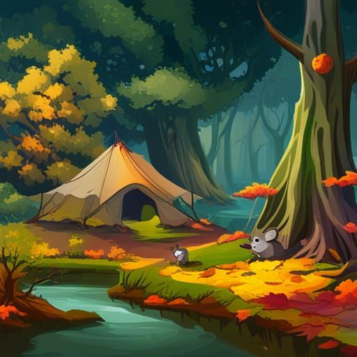 Autumn Woodland Scene with Animals, Hyperdetailed Concept Ar...