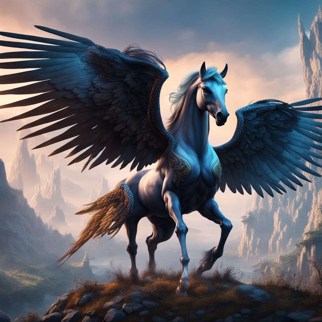 Fantastical Pegasus in Flight: Detailed Matte Painting