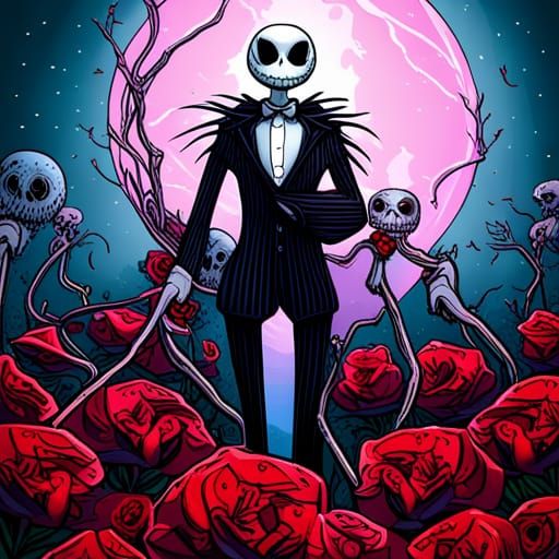 Gothic Horror: Jack Skellington in Crimson Rose Garden