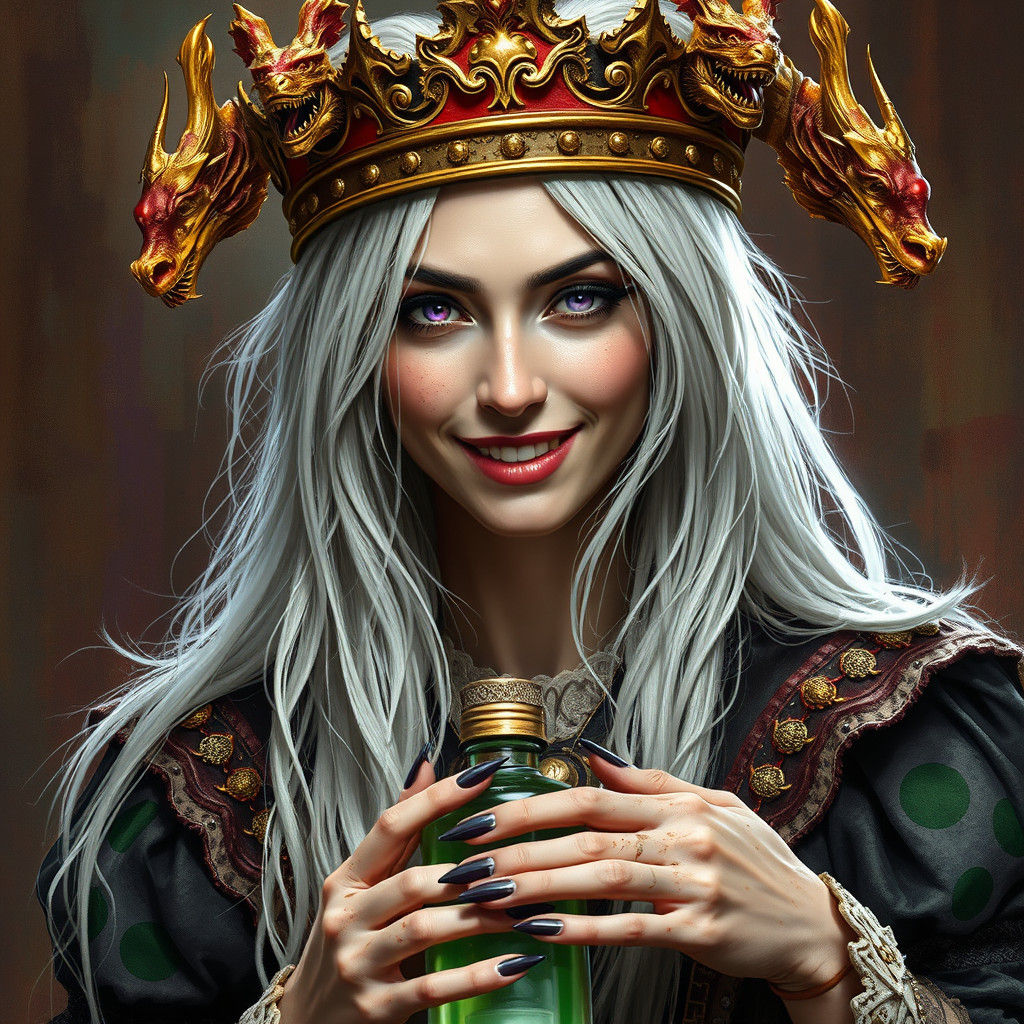 Medieval Queen with Dragon Crown and Green Essence