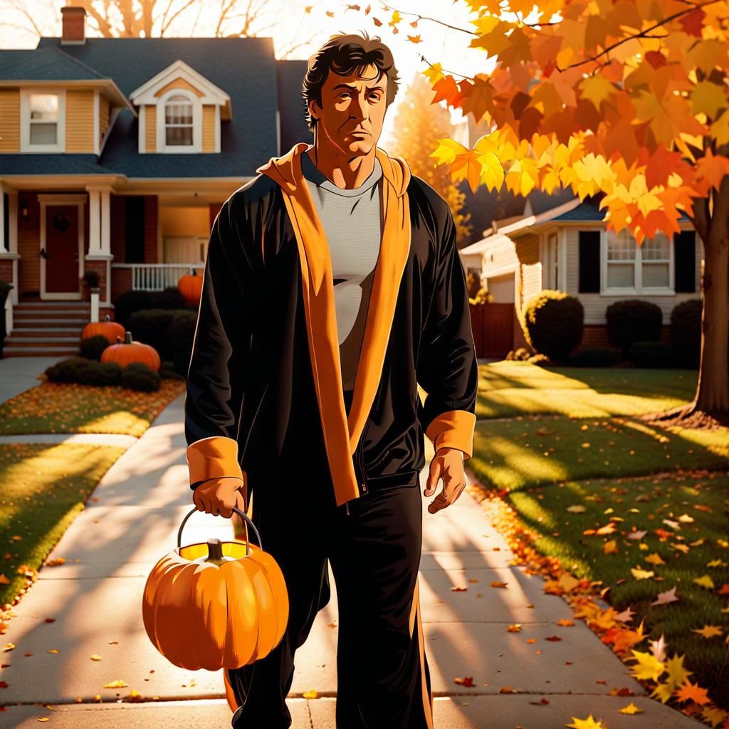 Rocky Balboa Trick-or-Treating: Cinematic Film Still