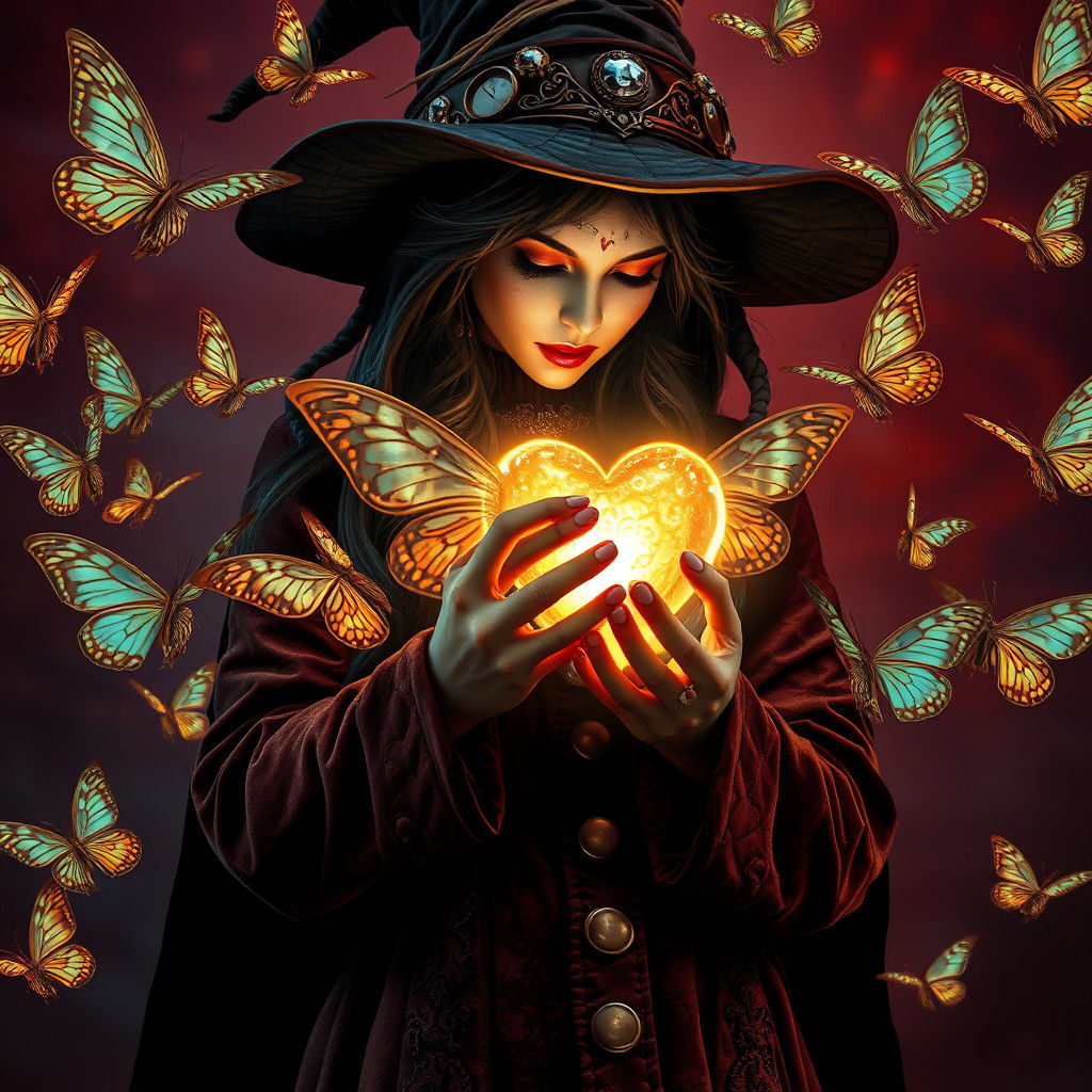 Steampunk Heart Witch with Metal Butterflies