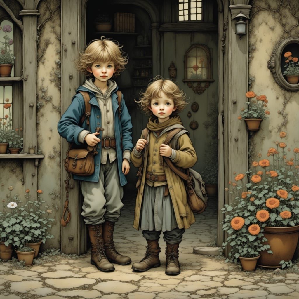 Cute Siblings Arrive at Grandfather's in a Whimsical World