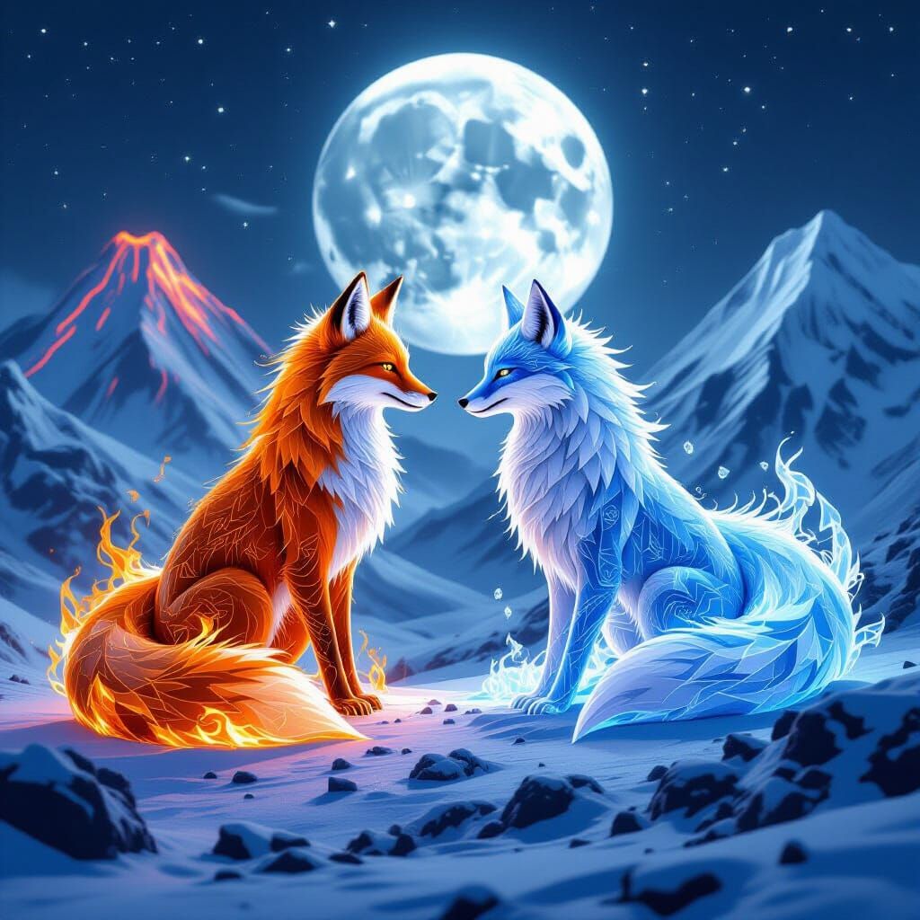 Fiery and Icy Fox Spirits Clash