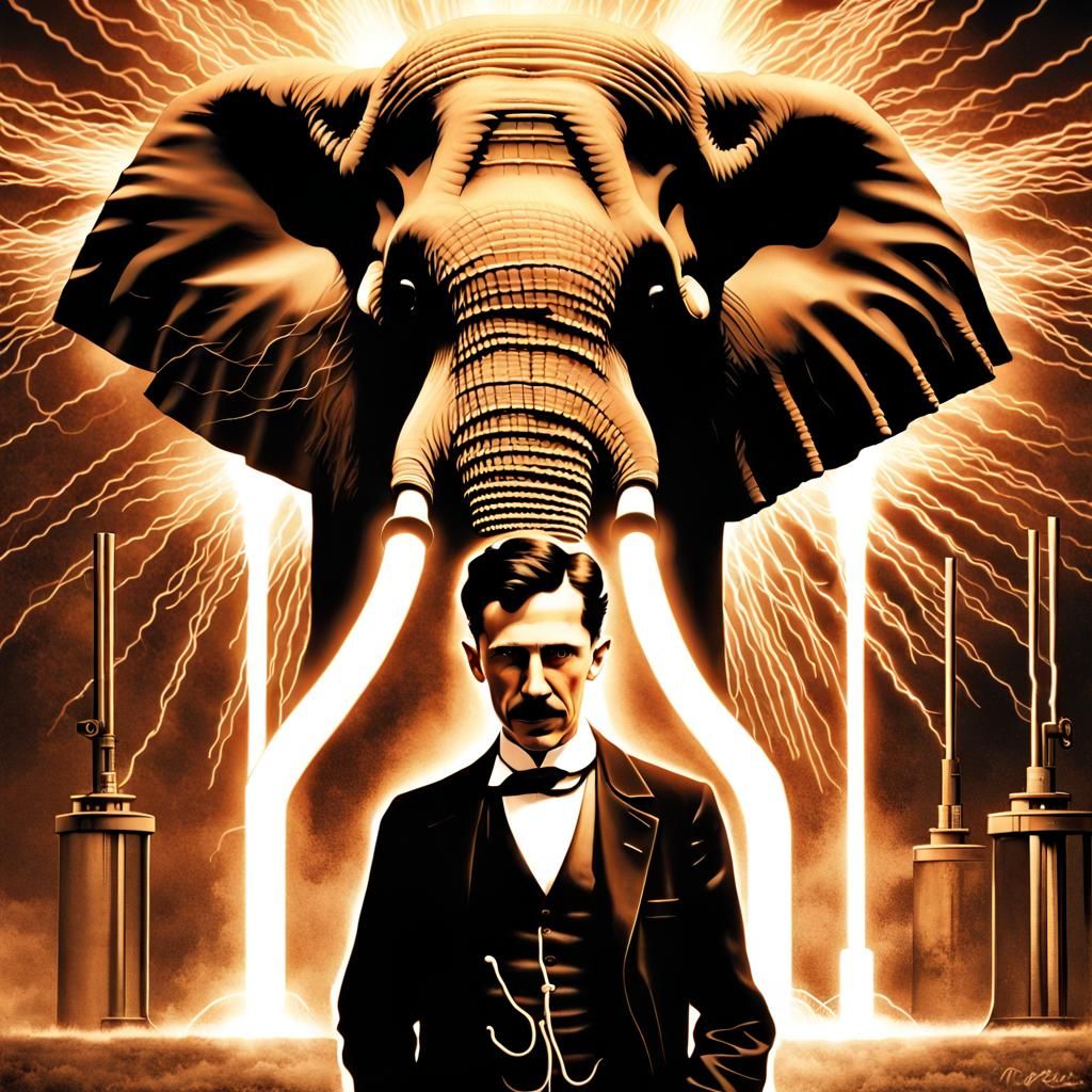 Nikola Tesla and the Elephant: Sepia-Toned Movie Poster