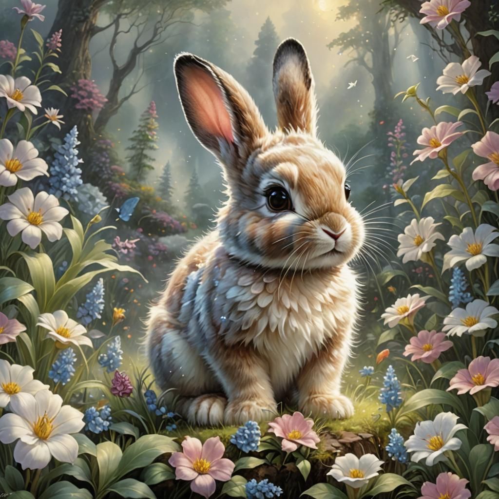 Cute Bunny in Ethereal Fantasy Landscape