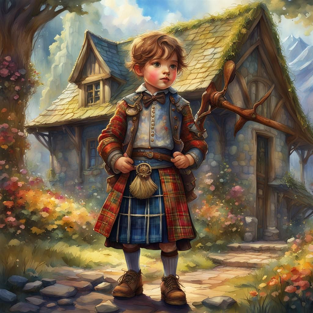 Fairytale Scottish Plaid Kilt in Watercolor Style