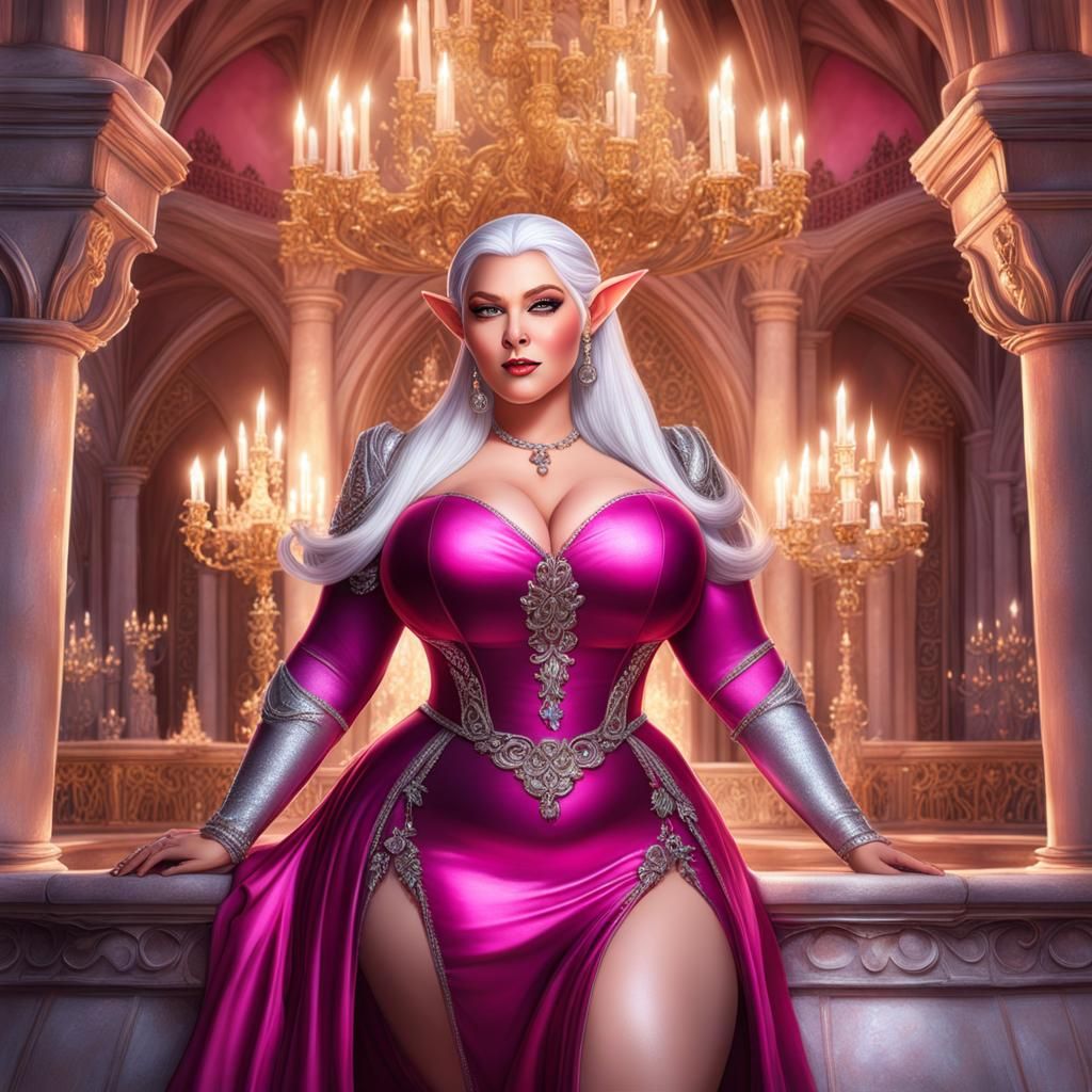 Voluptuous Elf in Opulent Dress, Digital Illustration