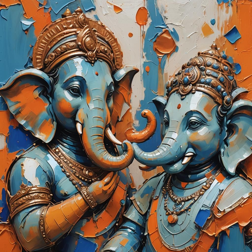 Ganesha and Mirror in Abstract Expressionism Style