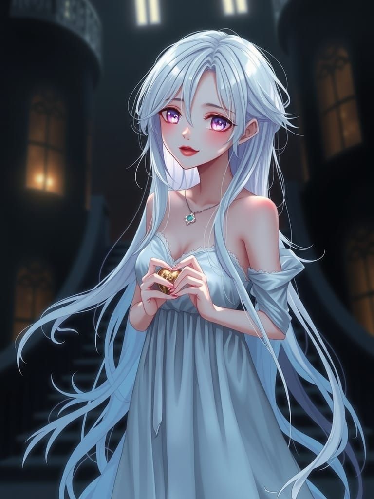 Ethereal Anime Woman in Gothic Setting