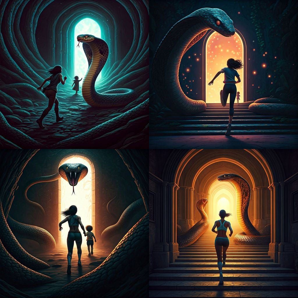 Woman Escaping Giant Snake Finds Hidden Portal