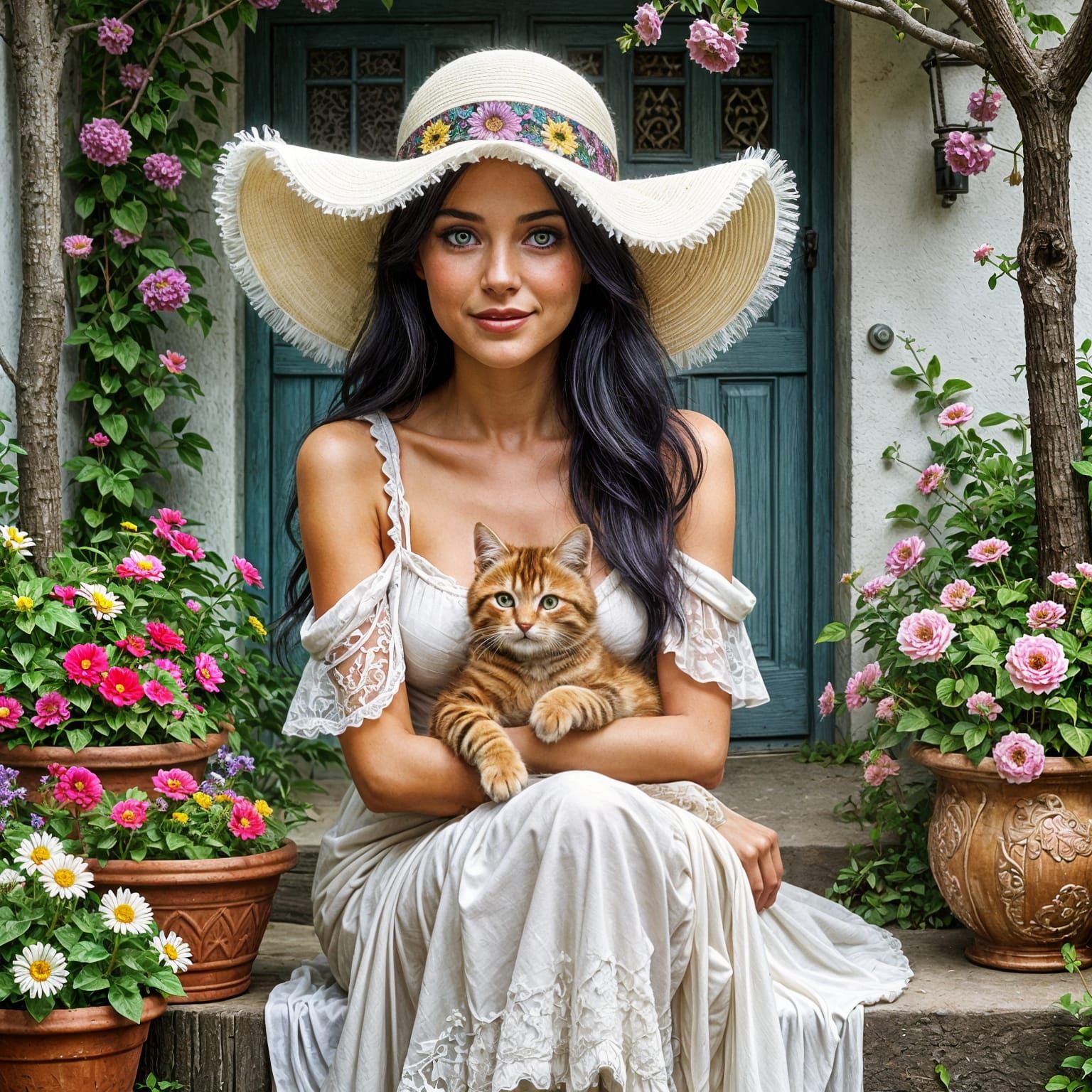 Boho Witch with Kitten in Luis Royo Style