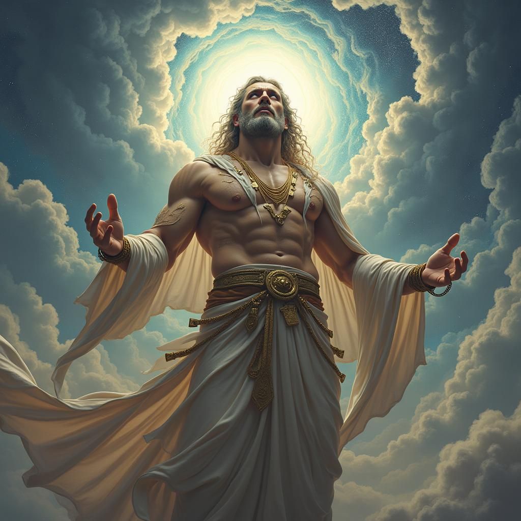 Powerful Deity in Atmospheric Digital Art Style