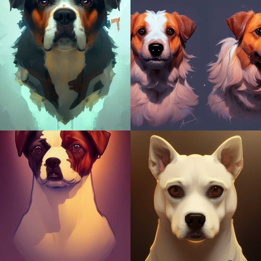 Hyperdetailed Portrait of Cute Dogs in Digital Art Style