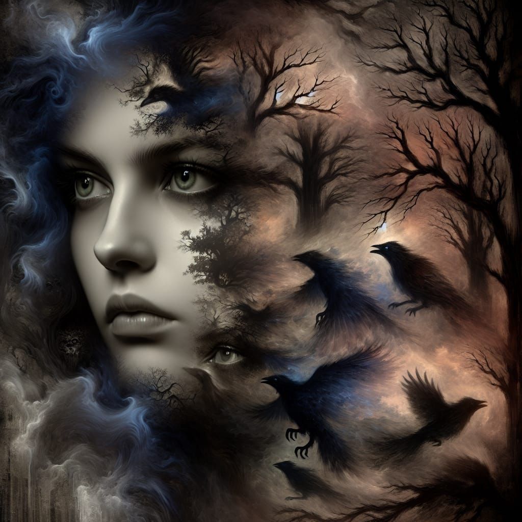 Dark Sorceress Portrait in Romantic Realism Style