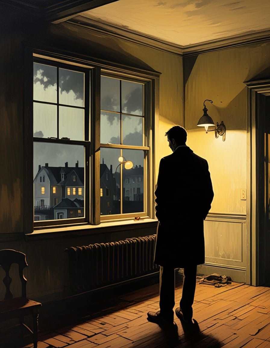 Silhouetted Figure in a Dimly Lit Room