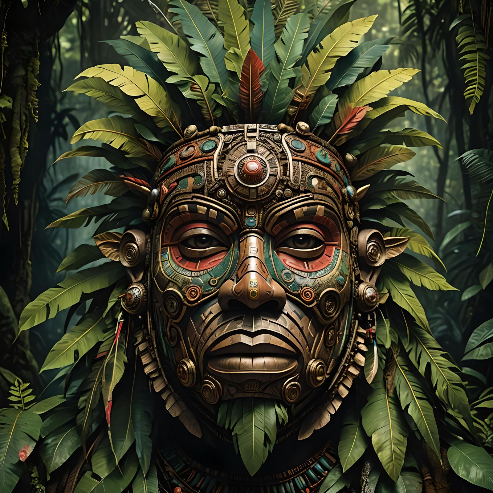 Detailed Tribal Mask Digital Artwork