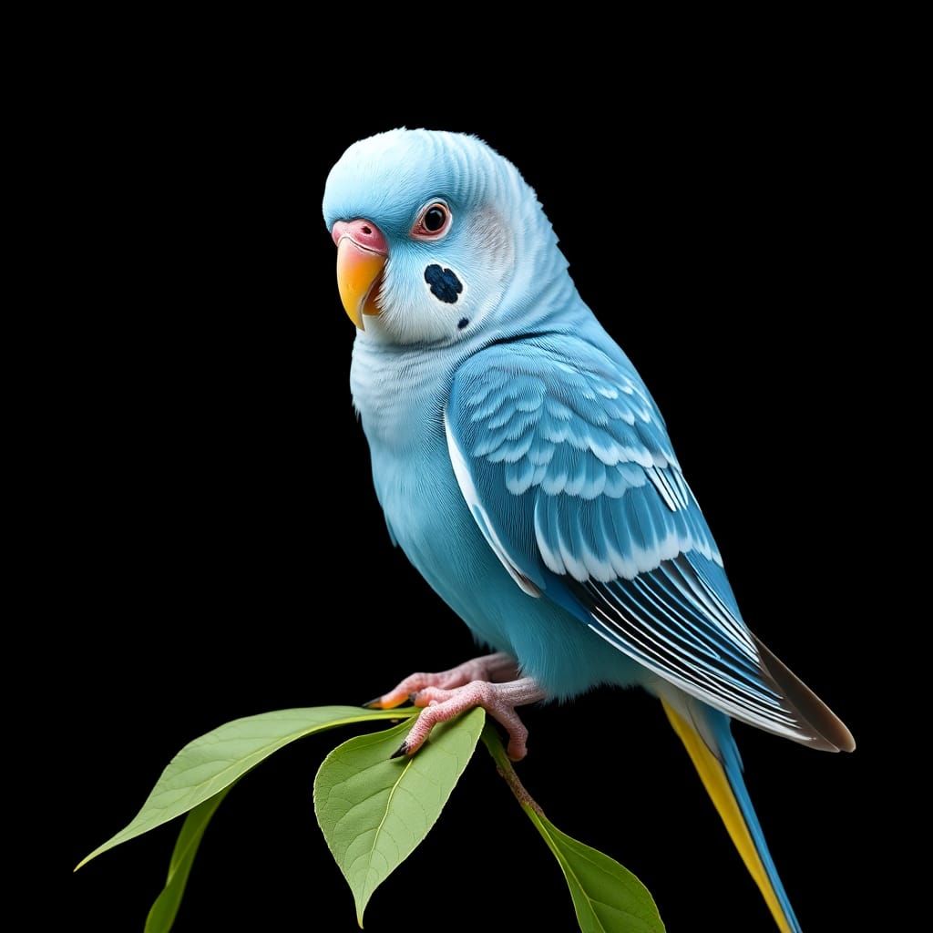 Blue Budgerigar with Crooked Beak on Diamond Background
