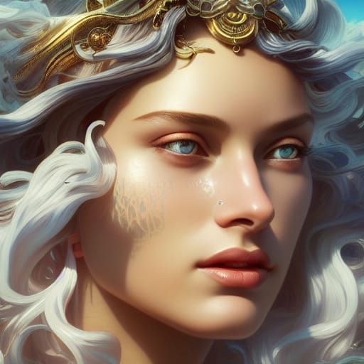 Ocean Goddess Portrait in Art Nouveau Style