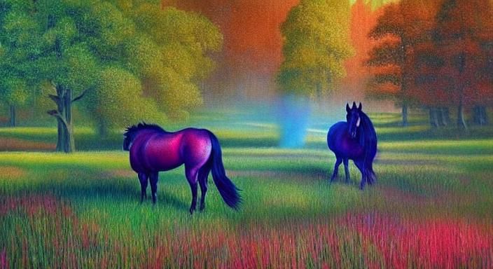 Horse in Iridescent Mist: Surrealist Oil Painting