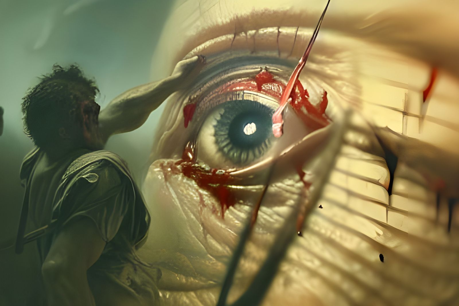 Bloodied Eye Pulled Open: Macabre Horror Close-Up