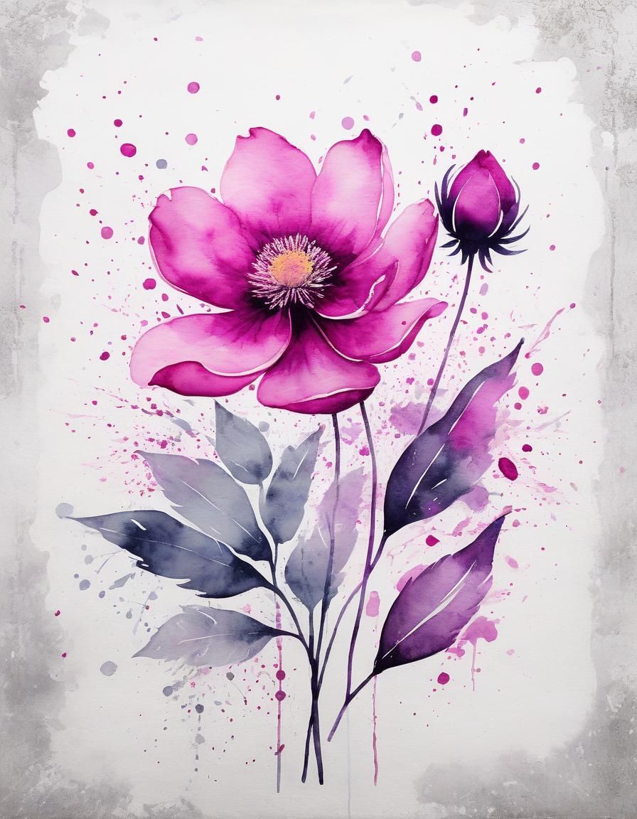 Minimalist Floral Pig in Ethereal Watercolor Style