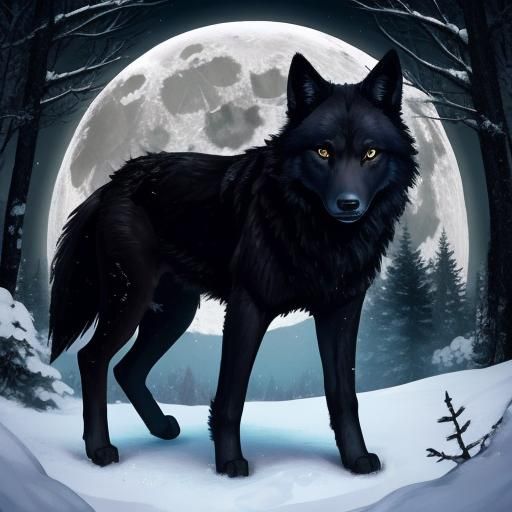 Black Wolf with Jade Eyes in Enchanted Forest