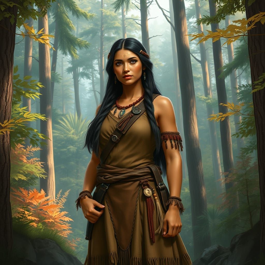 Pocahontas in Forest, Realistic Digital Art