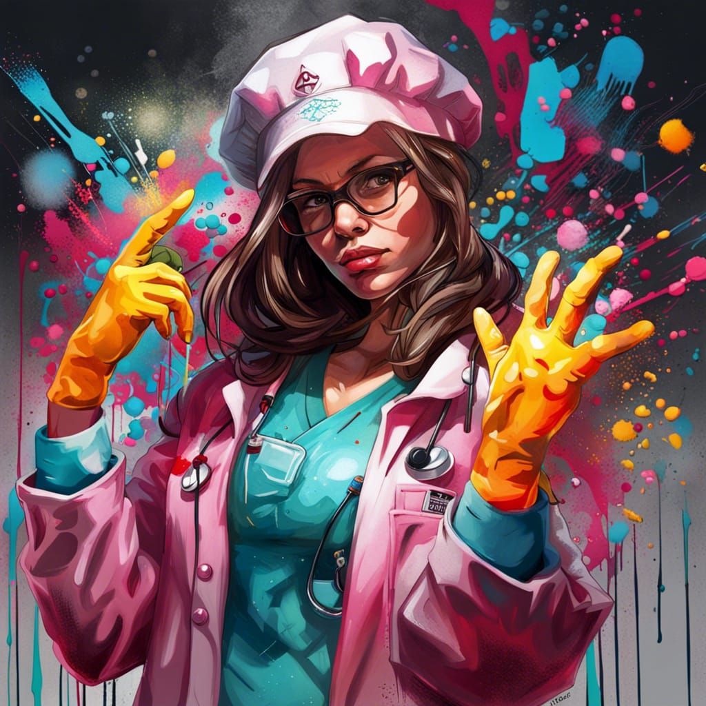 Female Doctor in Graffiti Street Art Style