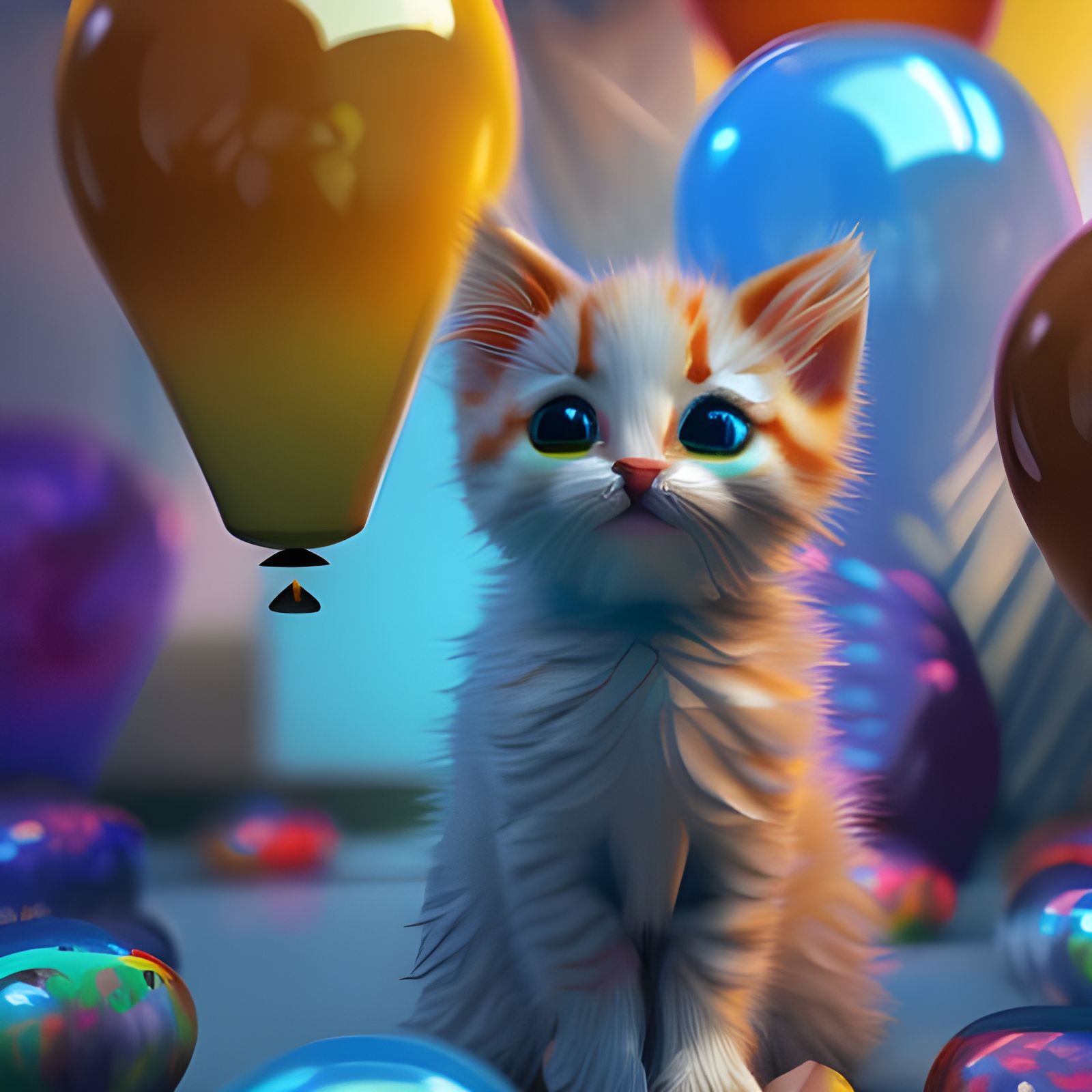 Adorable Kitten's Party with Crystalline Balloons